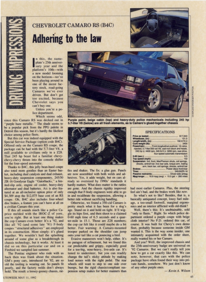 Adhering to the Law Autoweek May 1992