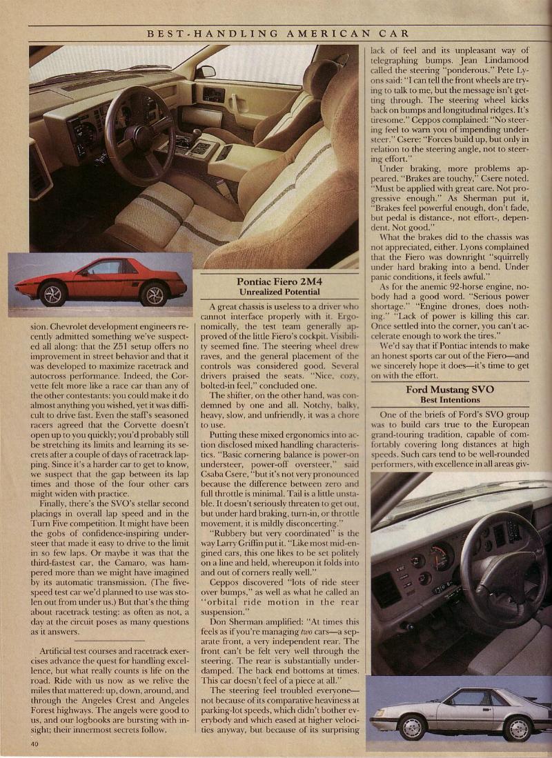 Best Handling American Car - Car and Driver - May 1984