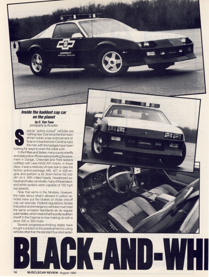 Black and White Camaro Muscle Car Review August 1990