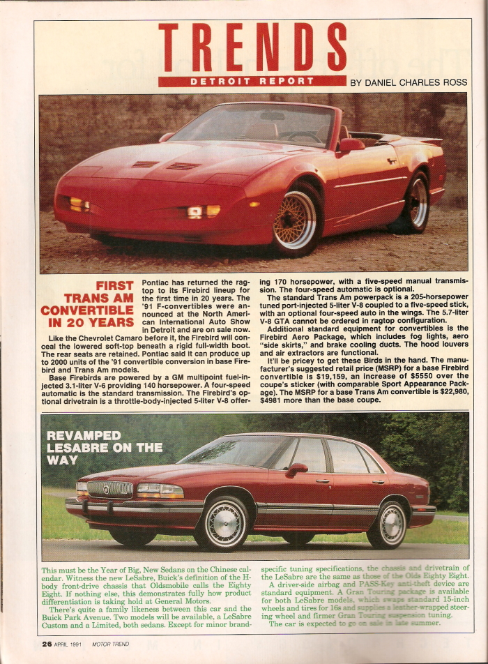 First Trans Am Convertible In 20 Years - Motor Trend - April 1991