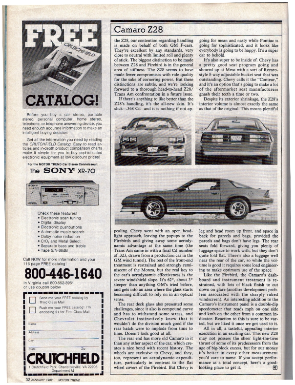 1982 Camaro Z28 - Motor Trend January 1982