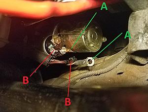 Sparks at positive battery terminal-starter-wires.jpg