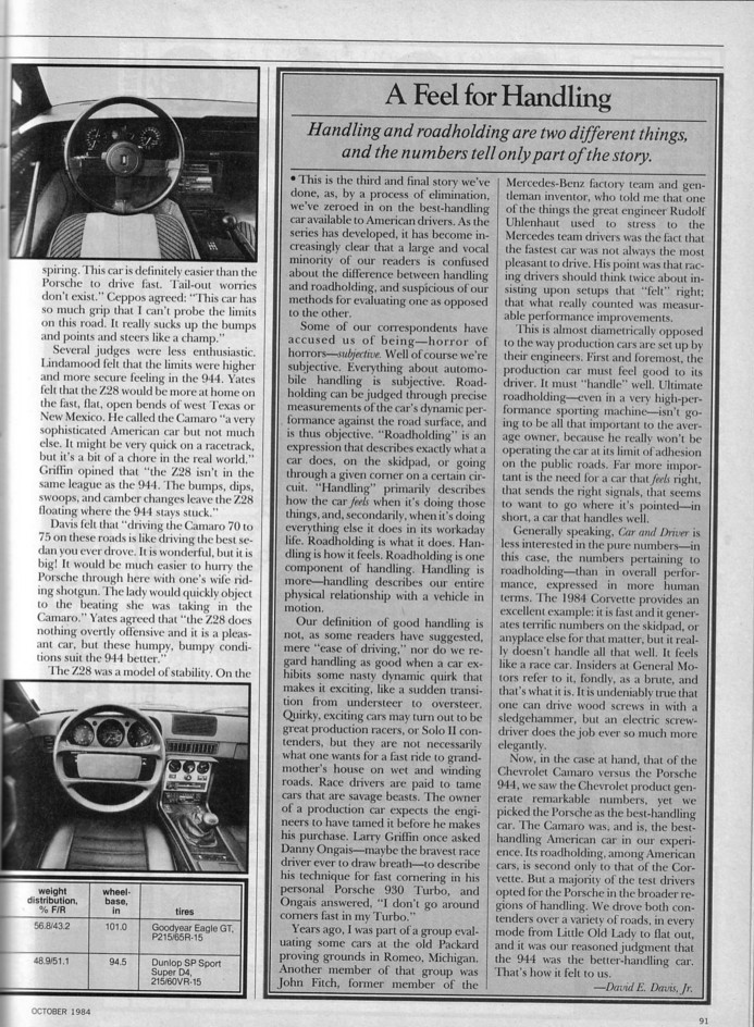 Best Handling American Car Part 2 - Car and Driver - October 1984