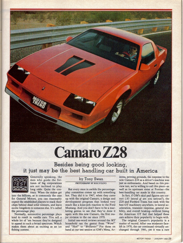 1982 Camaro Z28 - Motor Trend January 1982