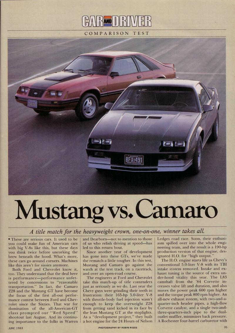 Mustang vs. Camaro - Car and Driver - June 1983